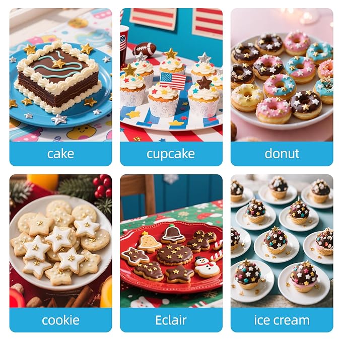 Edible Silver Star Sugar Sprinkles, Mix Size, Candy Star Sprinkle for Cake Decorations and Cupcake Toppers, Ice Cream, Wedding Party Valentines Christmas Supplies 130g/4.58ounce