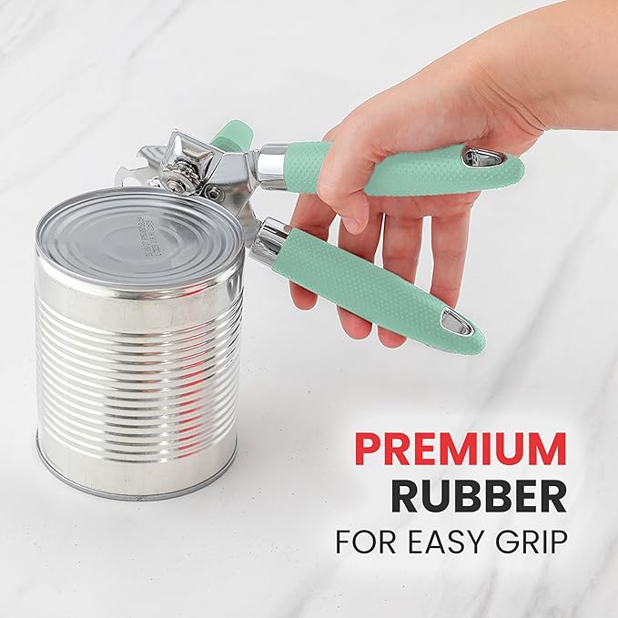 Zulay Kitchen Heavy Duty Stainless Steel Can Opener – Manual Can & Bottle Opener with Sharp Cutting Wheel & Soft Grip Handles – Ergonomic, Easy to Use Turn Knob - Mint