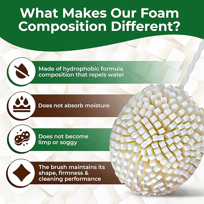 Tupkee Small Glass Cleaning Brush – Soft Non-Scratch Foam Bristles – Glass Cleaner Brush for Brandy, Cognac, Small Goblets, Crystal Glasses & Mugs – Fits Tupkee 14oz & 8oz Glass Tumbler – Made in USA