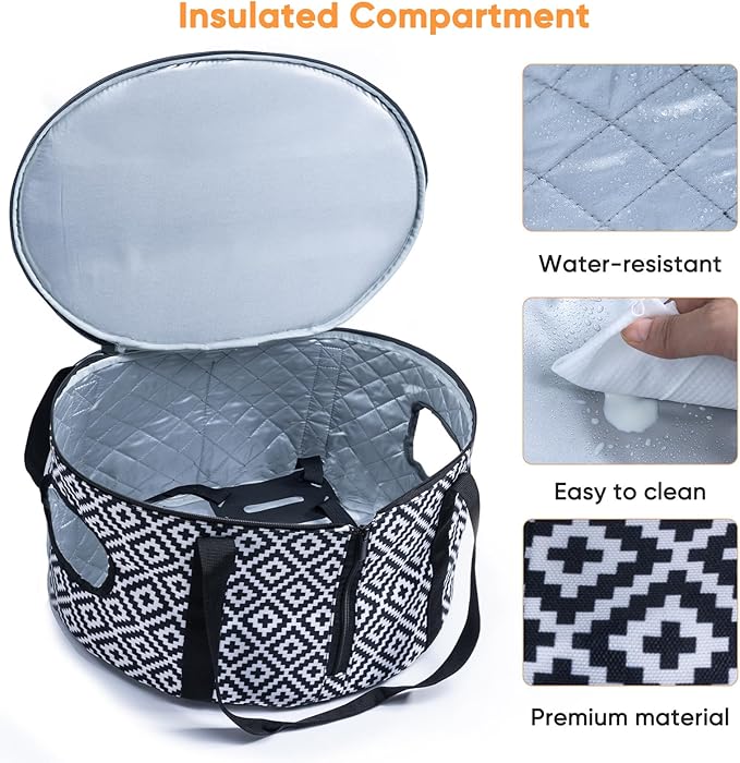 BAGSPRITE Double-layer Slow Cooker Carrying Case Compatible with 6-8 Quart Crockpot Carrier for Hot Food and Hamlton Beach Slow Cooker Tote with Lid Fastener for Crock-pot Dust Cover Applicances