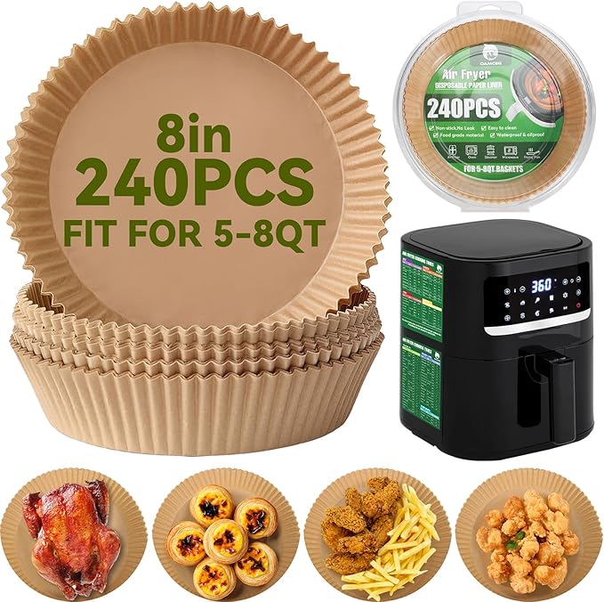 Air Fryer Liners,240 PCS Round Non-stick Disposable Paper Liners for 5-8QT, OAMCEG 8 inch Air Fryer Parchment Baking Paper for Frying, Baking, Cooking, Roasting and Microwave