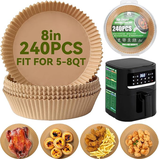 Air Fryer Liners,240 PCS Round Non-stick Disposable Paper Liners for 5-8QT, OAMCEG 8 inch Air Fryer Parchment Baking Paper for Frying, Baking, Cooking, Roasting and Microwave