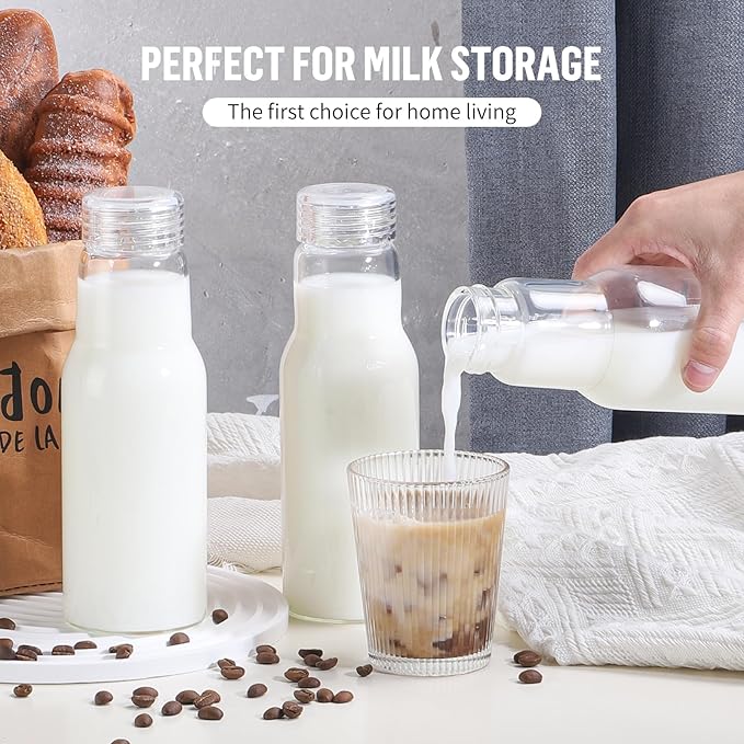 17 Oz Glass Juice Bottles with Lids, Glass Bottles, BPA Free, Borosilicate Glass for Juicing, Smoothies, Infused Water, Beverage Storage, Shaker Bottles (2 Pack)