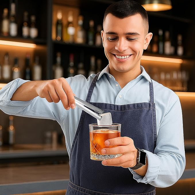 DUGATO Stainless Steel Cocktail Tongs (2 Pack, 6.3 inch) - Small Bar Ice Tongs with Sharp Grip Teeth for Ice Buckets, Sugar, Olives & Garnishes - Party Essentials