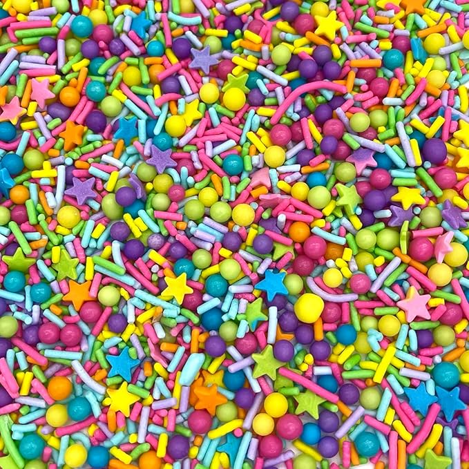 Manvscakes, pink sprinkles, valentines, cake sprinkles, gluten free, cookies, chocolate, fondant, princess topping, ice cream, edible, dessert decoration (Rainbow)