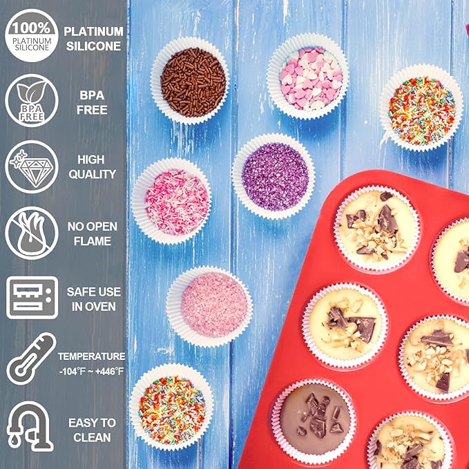 Anaeat Silicone Muffin Pan - 6 Cups Non-Stick Cupcake Molds, Food Grade Silicone Baking Tray for Making Egg Muffin, Cupcake, Quiches, Tart and Desserts, Reusable Muffin Tin Just Pop Out (2 Pack)