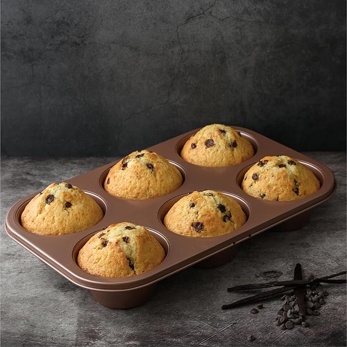Non Toxic Nonstick 6 Cup Jumbo Muffin Pan | Large Cupcake Tin for Oven | Nontoxic Muffin Tins Big Size | PFOA Free Cupcakes Tray