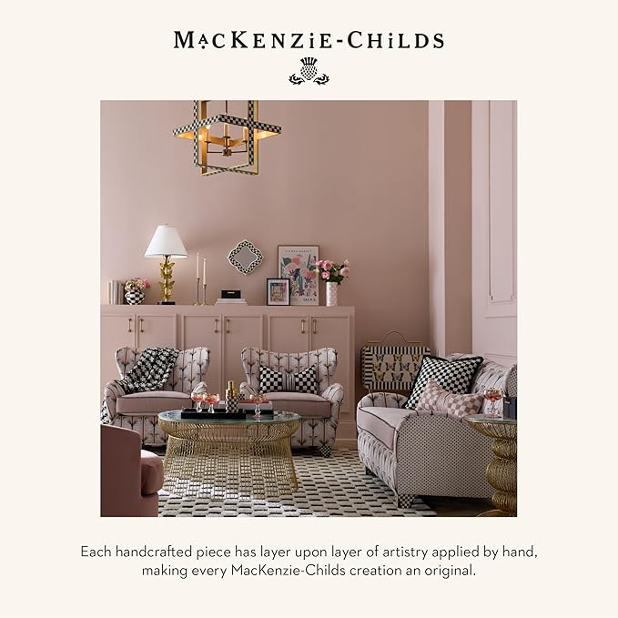 MACKENZIE-CHILDS Black Faux-Leather Tray with Handles, Rectangular Tray for Serving, Small