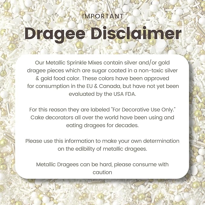 Wedding White Sprinkle Mix| Made In USA By Sprinkle Pop| Pastel White Sprinkles With Gold Metallics Dragees| Sprinkles For Decorating Bridal Shower Wedding Anniversary Party Cupcakes Cake Cookies, 2oz
