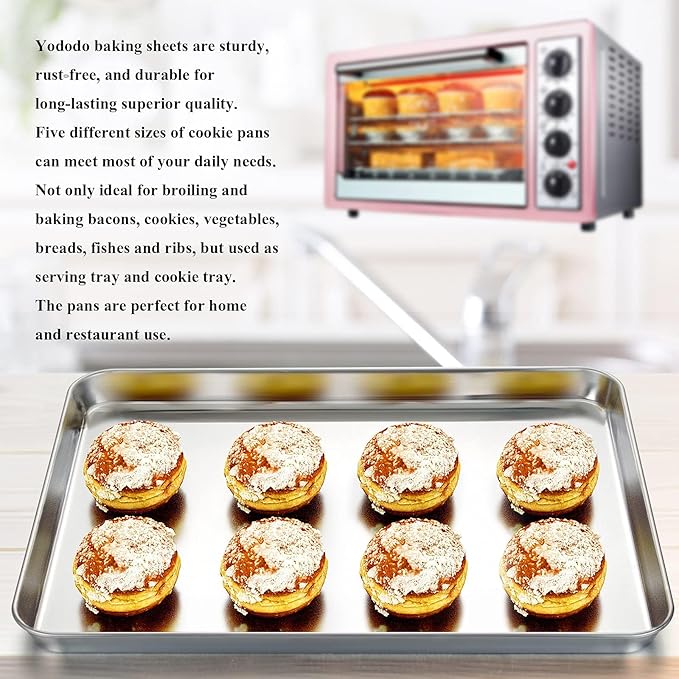 Baking Sheet, Yododo Stainless Steel Cookie Sheet Toaster Oven Tray Pan Rectangle Size 16 x 12 x 1 inch, Non Toxic & Healthy, Superior Mirror Finish & Easy Clean, Dishwasher Safe