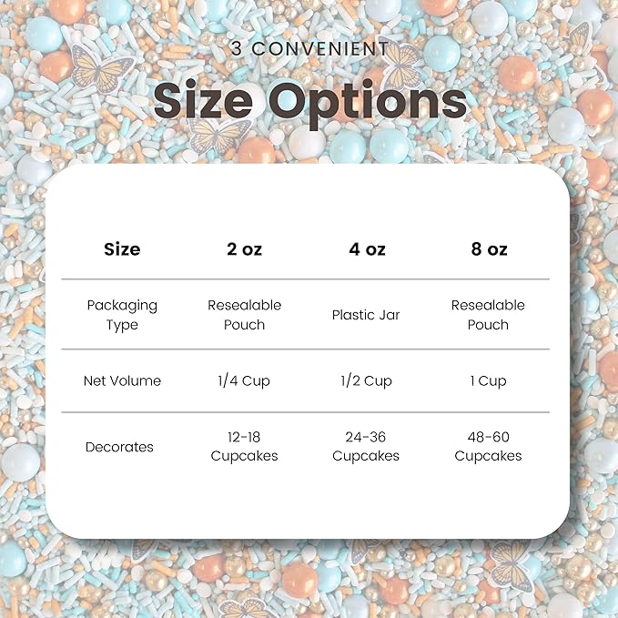 Sprinkle Pop Monarch Butterfly Sprinkle Mix| Blue Orange Sprinkles with ~20 Butterfly Wafer Paper and Gold Dragees| Decorating Sprinkles Made In USA for Mother’s Day Cupcakes Cakes Cookies Donuts, 4oz