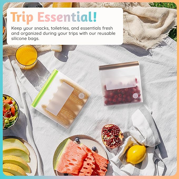 Reusable Silicone Food Storage Bags – 21-Pack Stand-Up, BPA-Free, Freezer, Dishwasher Safe & Eco-Friendly – 4 Gal, 6 L, 7 M, 3 S + Rack – Airtight Leakproof Sandwich, Snack, and Meal Prep Bags (Grey)