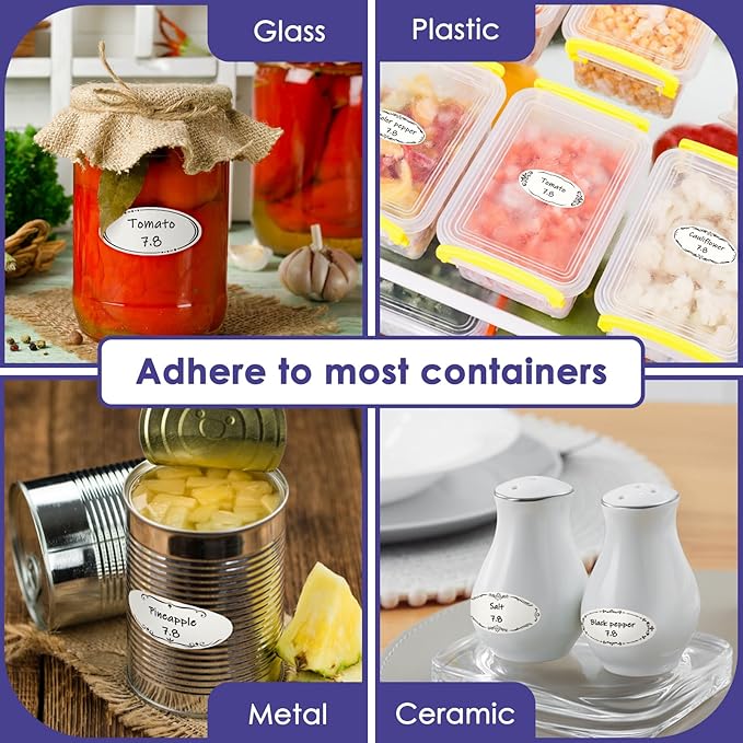 400 Dissolvable Canning Labels for Mason Jars, Small Pantry Labels 1 x 2⅛ inch, Water-Soluble Stickers-8 Designs