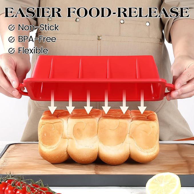 Silicone Bread Loaf Pan - Nonstick Large 10 x 4.8 inch Loaf Pans with Metal Reinforced Frame (Red)