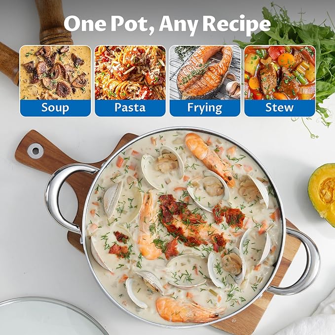 BEZIA 6 Quart Nonstick Stock Pot with Lid, Induction Cooking Pot Soup Pot, Non-toxic and Oven Safe, Perfect for Stews, Soups and All Stovetops, PFOA PFAS Free