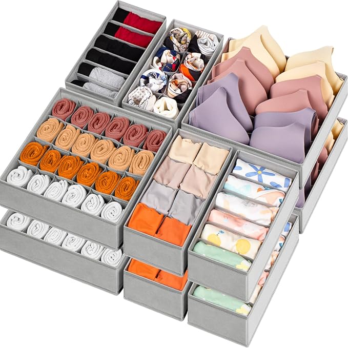 Criusia 16 Pack Sock Underwear Drawer Organizer, 96 Cells Dresser Organizer for Baby Clothes, Foldable Fabric Closet Organization and Storage Dividers Bins for Nursery, Bedroom