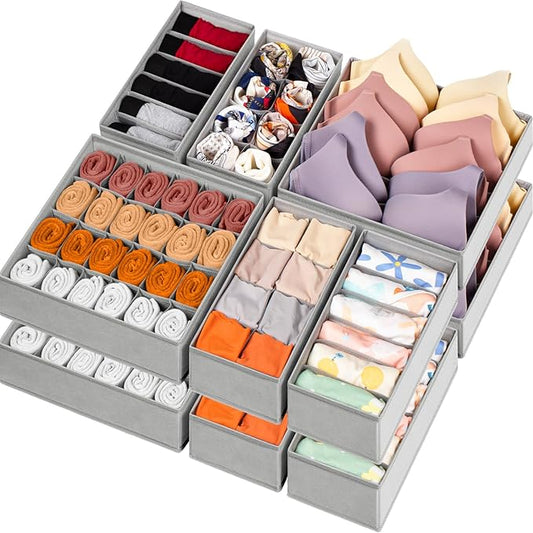 Criusia 16 Pack Sock Underwear Drawer Organizer, 96 Cells Dresser Organizer for Baby Clothes, Foldable Fabric Closet Organization and Storage Dividers Bins for Nursery, Bedroom