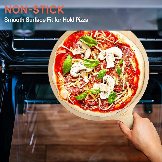 G.a HOMEFAVOR 2-Piece Wooden Pizza Peel: 12 Inch Pizza Spatula with Wood Handle Suitable for 12"x12" Pizzas - Large Cutting Board for Transferring Pizza in Oven