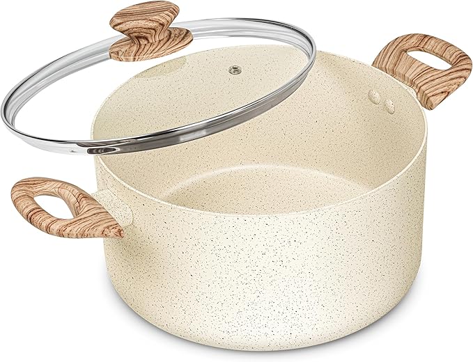 MICHELANGELO 5 Quart Stock Pot with Lid, Nonstick Soup Pot with Lid, Induction Cooking Pot White Granite, Non Stick Pot with Stay-cool Handle, 5 Quart Nonstick Pot for Cooking