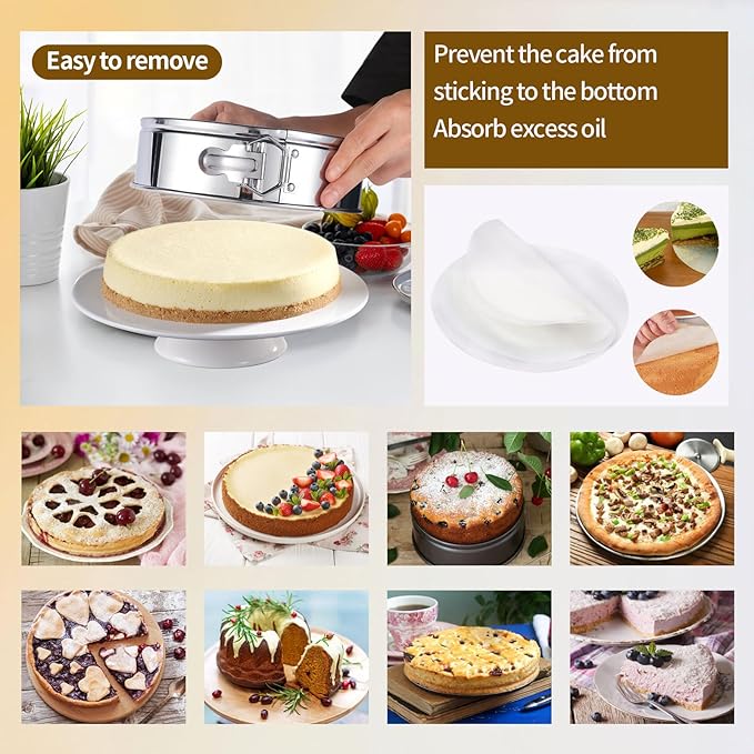 9 Inch Springform Pan - 304 Stainless Steel Nonstick Springform Cake Pan with Removable Bottom, 10 Inch Silicone Leakproof Cheesecake Pan Protector with Parchment Paper