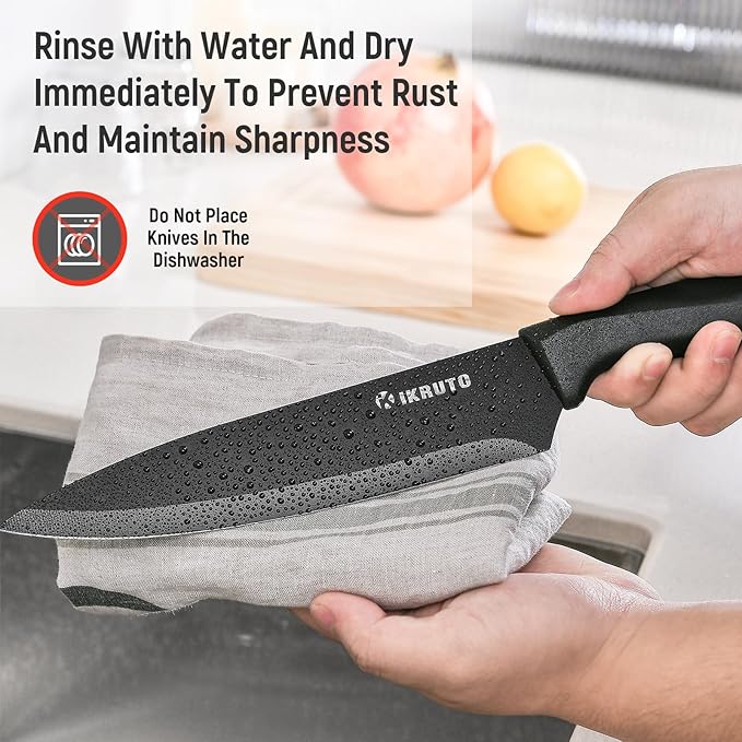 15-Piece Kitchen Knife Set with Block – Chef Knives, Utility Knives, Steak Knives, and Built-In Sharpener (Black and Gray)