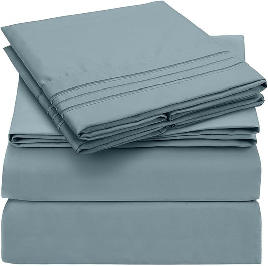 Mellanni Extra Deep California King Sheets - 4 PC Iconic Collection Bedding - Hotel Luxury, Ultra Soft, Cooling Bed Sheets - Wrinkle, Fade, Stain Resistant (Cal King, Spa Blue)
