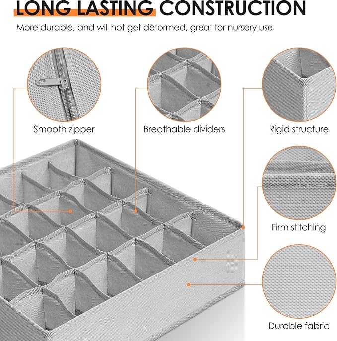 Criusia 16 Pack Sock Underwear Drawer Organizer, 96 Cells Dresser Organizer for Baby Clothes, Foldable Fabric Closet Organization and Storage Dividers Bins for Nursery, Bedroom