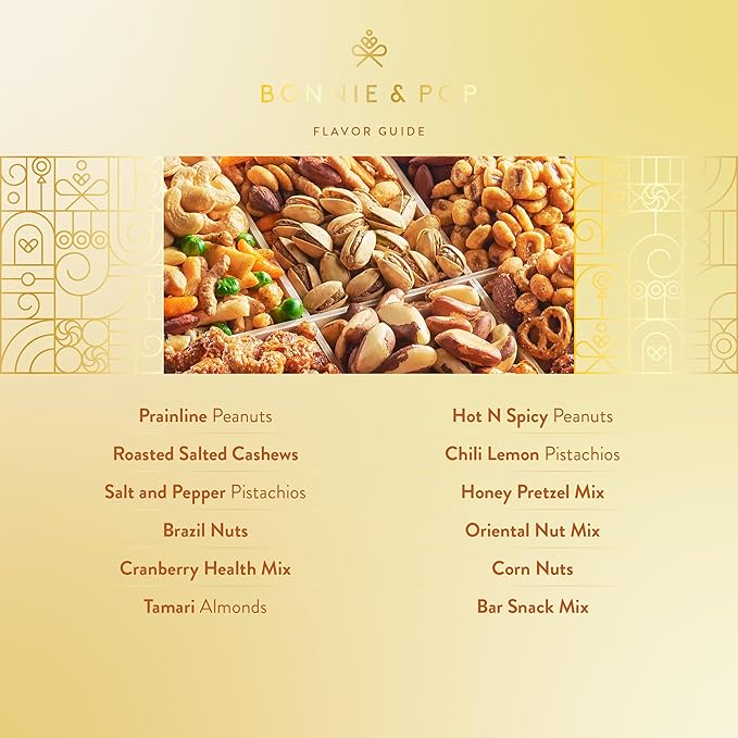 BONNIE AND POP - Nut Gift Basket | Healthy Gift of Assorted Nuts in Reusable Wood Crate | Large Variety Tray with Unique Flavors | Parties, Holidays, Birthday, Sympathy, Office, Thank You, Him, Her | Bonnie & Pop