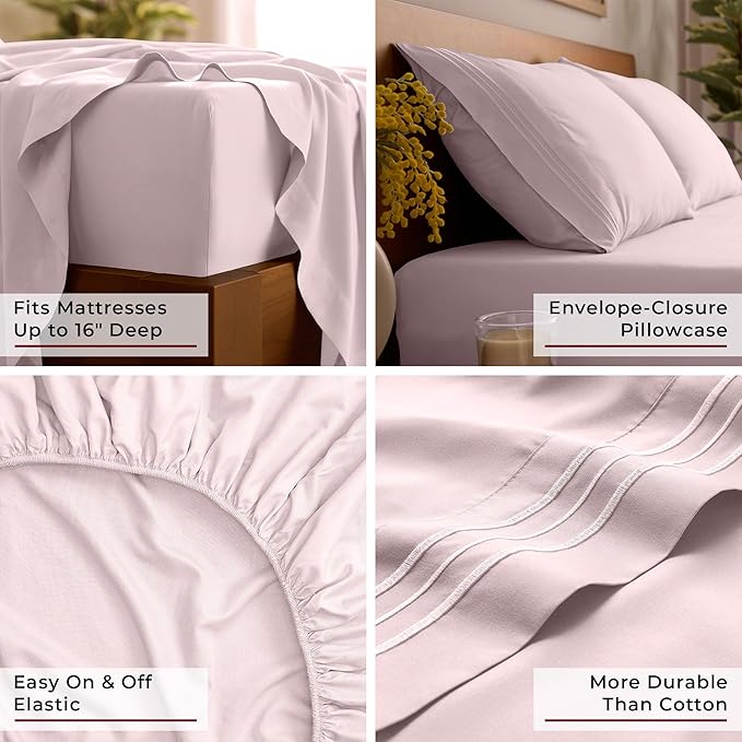 Mellanni Full Sheets Set - 4 PC Iconic Collection Bedding - Hotel Luxury, Extra Soft, Cooling Bed Sheets - Wrinkle, Fade, Stain Resistant (Full, Blush Pink)