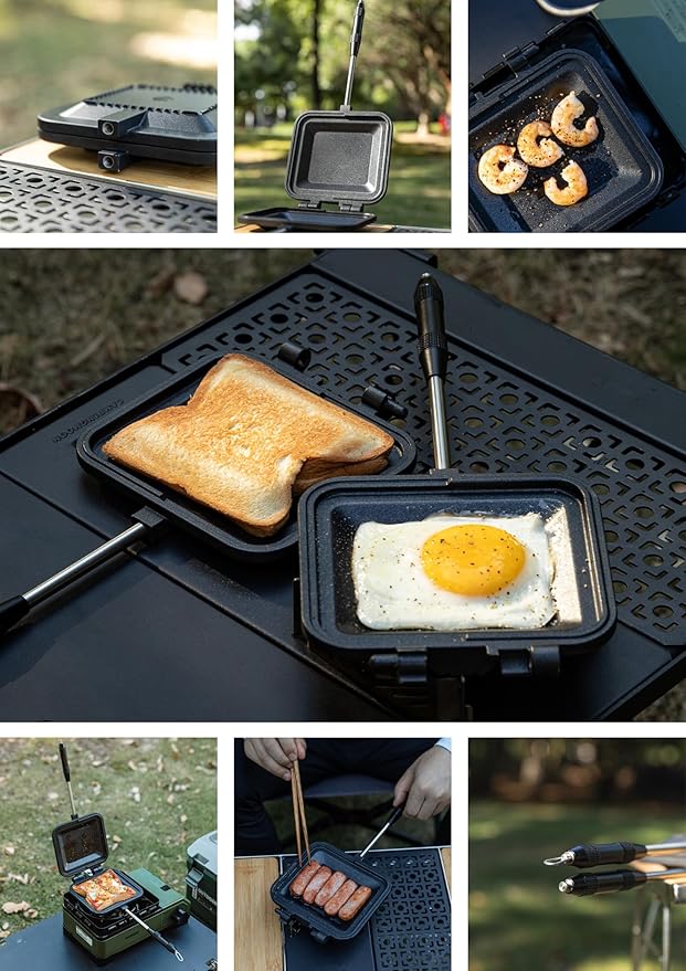 camping moon Sandwich Maker Hot Sand Single Burner Gas Fire Open Fire Compact Aluminum TT-1315 (Black w/bag)