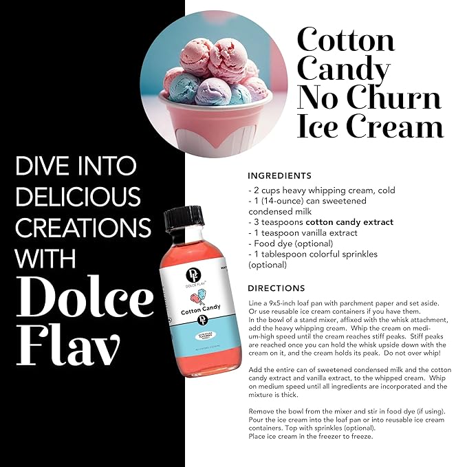 Dolce Flav Cotton Candy Extract – 8 Ounce Water-Soluble Kosher, Sugar-Free, Concentrated Carnival-Style Flavoring for Baking, Frostings & Drinks, Includes Measured Dropper