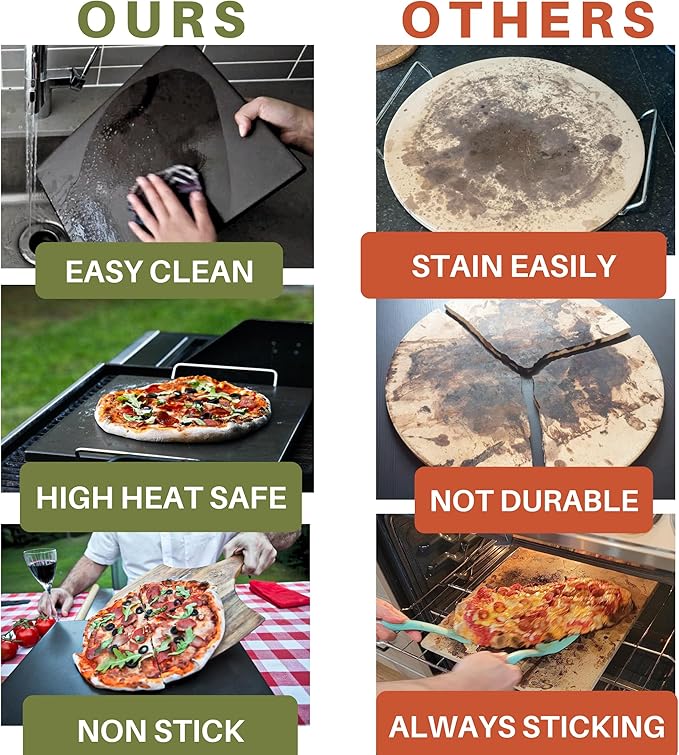 Reversible Ceramic Pizza Stone for Oven - Pizza Stones for Grill with Handles, Pizza Peel, Pizza Cutter, Dough Tool - Bread Baking Stone - 15 inch Ceramic Pizza Pan - Pizza Making Kit - Oven Stone