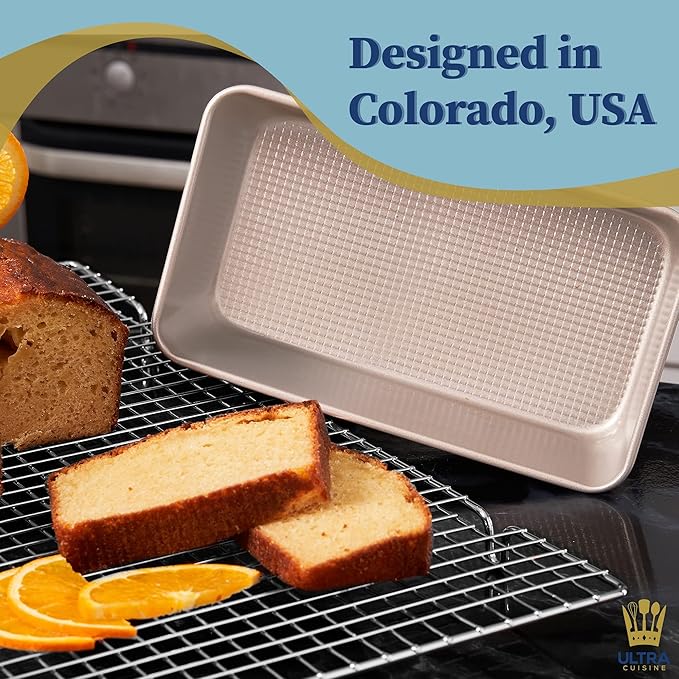Ultra Cuisine Nonstick Bread Pan - 9.5x5 inch Loaf Pan, 1 lb - Easy Clean, Quality, Durable Bread Tin for Oven Baking Quick Bread, Meatloaf, Banana Bread, Cake - Easy Release, PFOA & PTFE Free Coating
