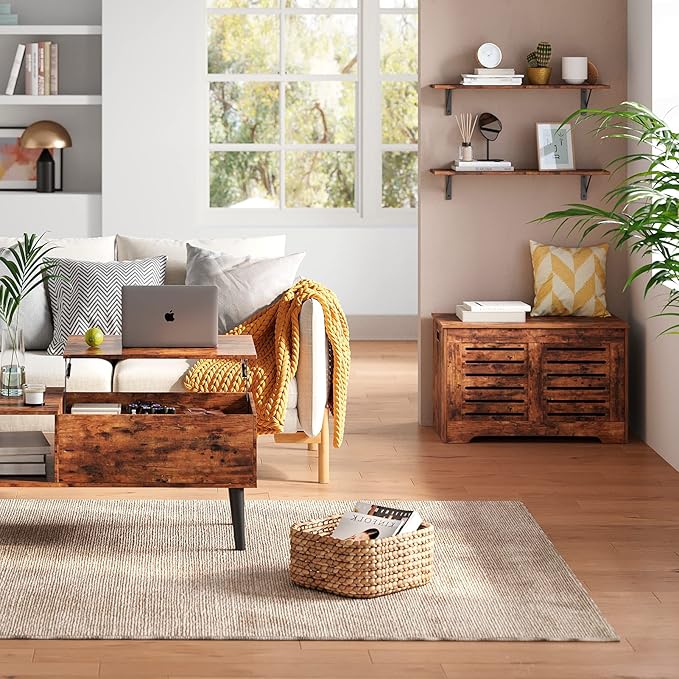 DINZI LVJ Wall Shelves, 23.6 x 7.9 x 6.1 Inch Floating Shelves for Wall, Easy-to-Install Wall Storage Ledges with Sturdy Metal Brackets for Living Room, Bathroom, Kitchen, Rustic Brown