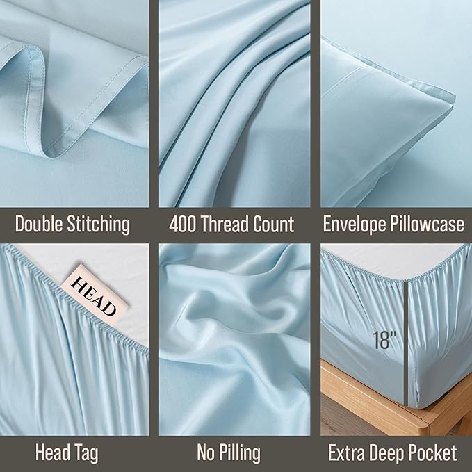Bella Coterie Luxury Bamboo Viscose Twin Size Sheet Set | 100% Organically Grown | Ultra Soft | Cooling for Hot Sleepers | 18" Deep Pocket [Coastal Blue]