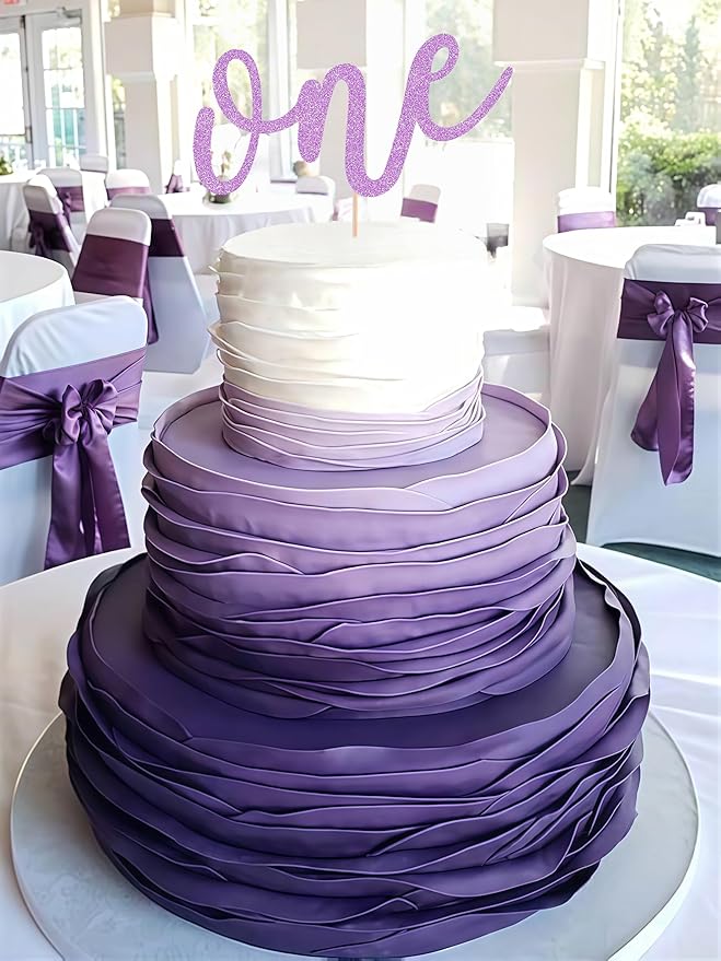 First Birthday Cake Topper - Purple Glitter One Cake Decorating Supplies for Girls and Boys, Perfect for Baby Shower/Gender Revealing Party Photo Booth Props