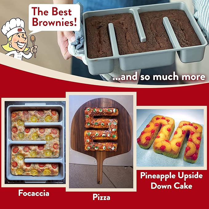 Baker's Edge Brownie Pan Complete Set (Includes Lid & Wedge) The Original All Edges Brownie Pan for Baking, Premium Doble Nonstick Coating, Heavy Gauge Cast Aluminum - Rectangular 9x12 Size Baking Pan