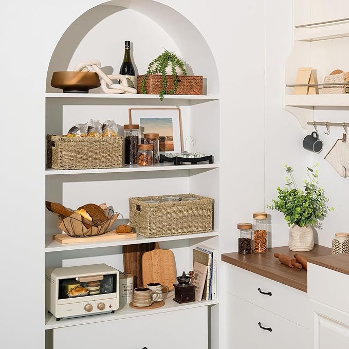 StorageWorks Wicker Storage Baskets, Handwoven Seagrass Basket for Organizing, Decorative Organizers with Built-in Handles, Set of 2