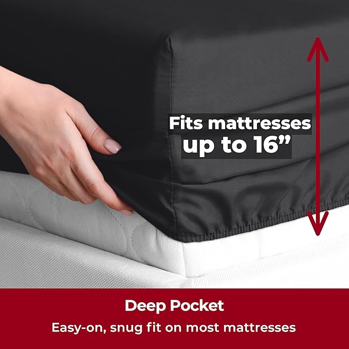 Mellanni Twin XL Sheets Set - 3 PC Iconic Collection Bedding - Hotel Luxury, Extra Soft, Cooling Bed Sheets - Wrinkle, Fade, Stain Resistant (Twin Extra Long, Black)