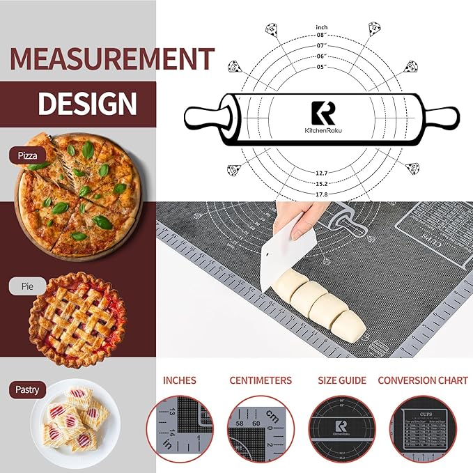 Silicone Pastry Mat Extra Large with Measurements 26''x16'' for Reusable,Non-slip Silicone Baking Mat, Counter, Dough Rolling, Oven Liner,Fondant/Pie Crust (Translucent_Grey, 16''W x 26''L)