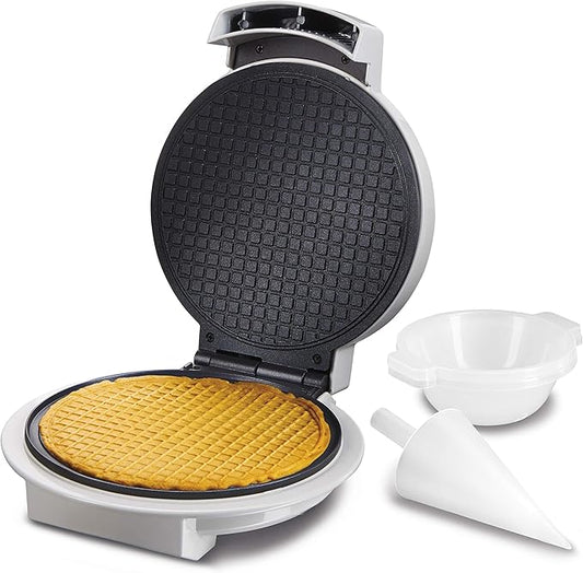 Proctor Silex Waffle Cone and Ice Cream Bowl Maker with Browning Control, Shaper Roller and Cup Press, 7.5” PFAS-Free Nonstick Plates, White (26410MN)