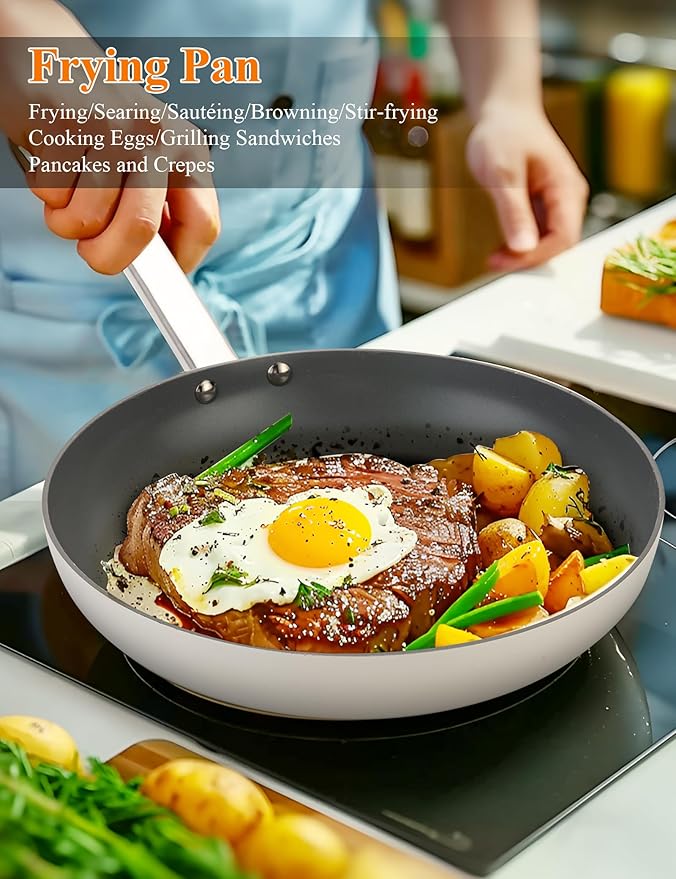 ChefRobot 8 Inch Nonstick Ceramic Frying Pan Healthy Frying Pan Even Heat Distribution Skillet Dishwasher Safe Pan Induction Compatible Ceramic Pan PFOA Free