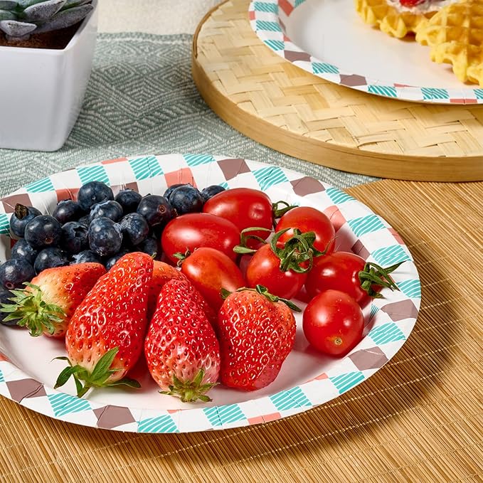 FOCUSLINE 360pack Paper Plates 8.375 Inch, Disposable Paper Plate Bulk 360 Count, Soak-Proof & Cut-Proof Bulk Plate for Parties, Picnic and Family Gatherings.