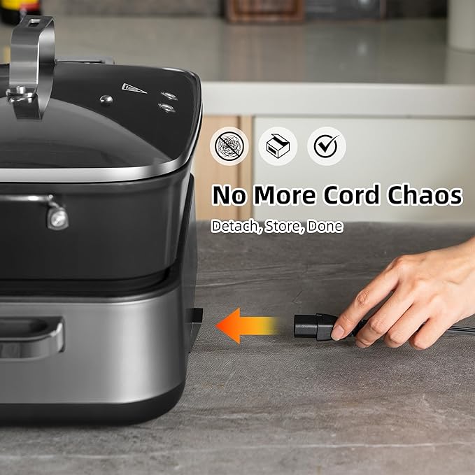 Slow Cooker 10-Quart - PFOA-Free Ceramic Coating, Oven Safe to 450°F | Keep Warm Function for Large Family Gatherings (Includes Silicone Spoon)