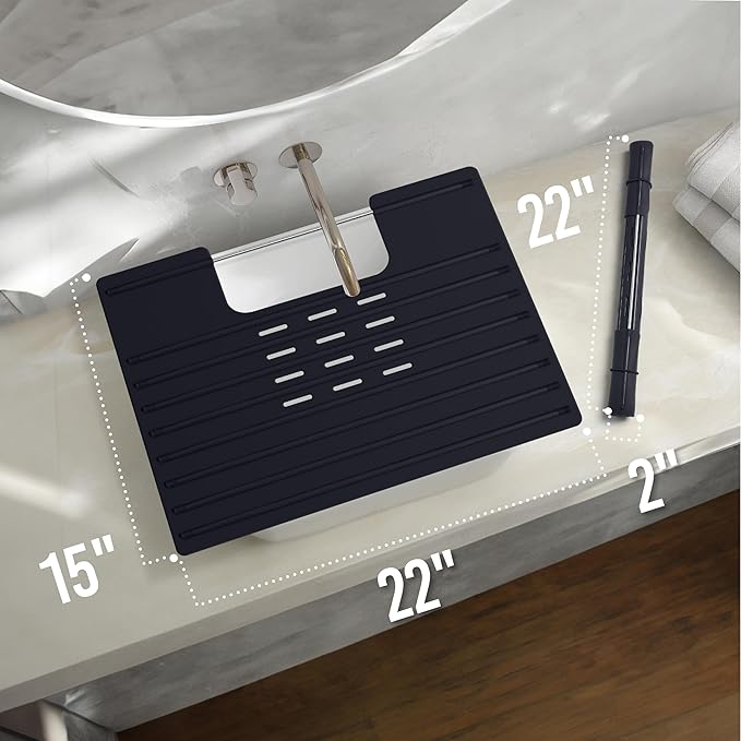 Maplefield Bathroom Sink Cover for Counter Space - 22 x 2 x 2 in Black Silicone - Heat Resistant Sink Cover up to 400°F & Foldable Design for Getting Ready - Makeup Mat with Ridges