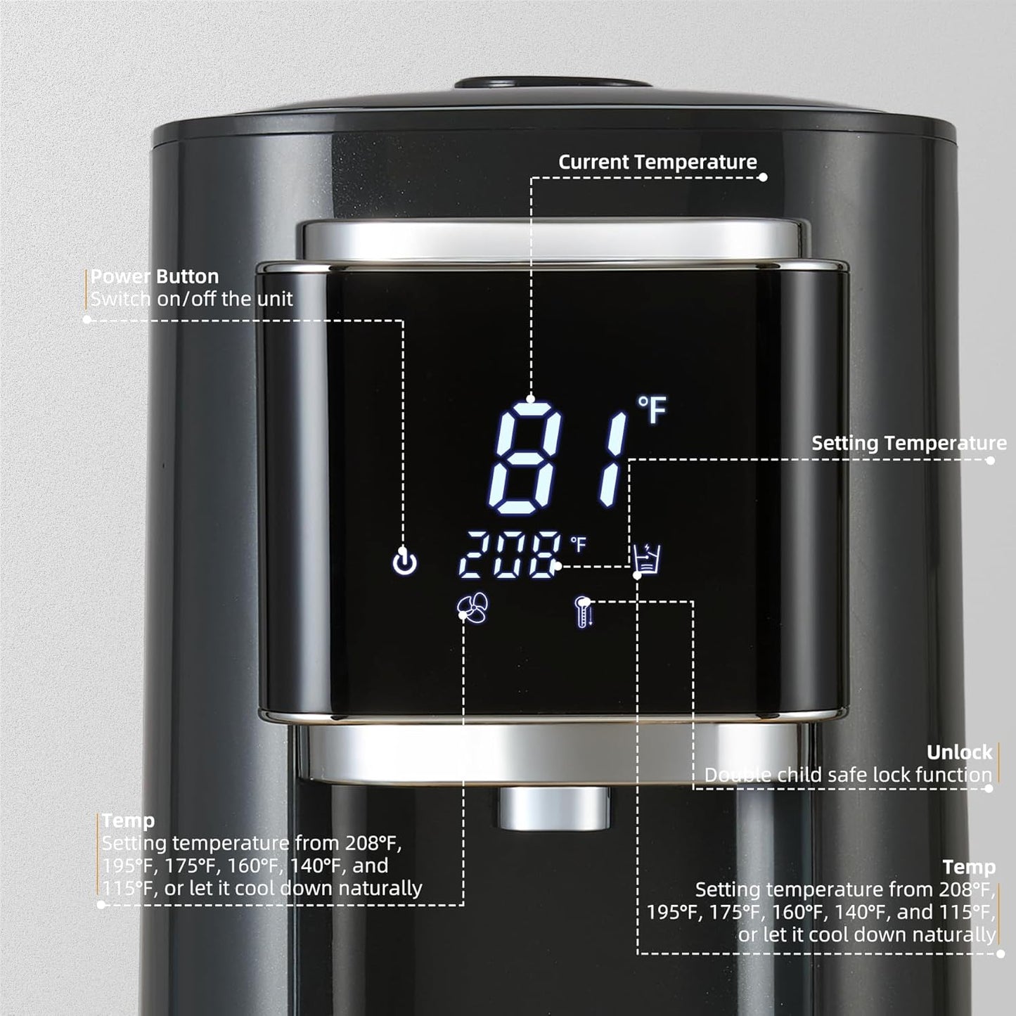 OCTAVO Water Boiler & Warmer 5 Liter, 304 Stainless Steel Water Tank, 700 Watt 6 Adjustable Water Temperature, LCD Touch Control Screen, Child Lock with Water Shortage Indicator