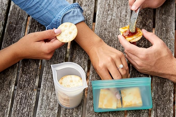 Zip Top Reusable Food Storage Bags | 3 Cup Set [Frost] | Silicone Meal Prep Container | Microwave, Dishwasher and Freezer Safe | Made in the USA