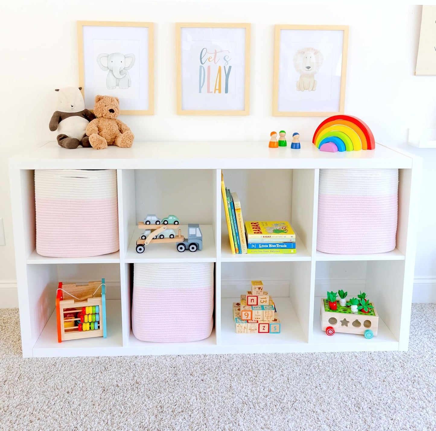 NaturalCozy 13 Inch Cube Storage Bins Cotton Rope Woven Baskets for Organizing 3-Pack | 13 x 13 Storage Cubes | Fabric Square Storage Baskets for Shelves Organizer, Kids Toy Bins, Closet Baby Nursery