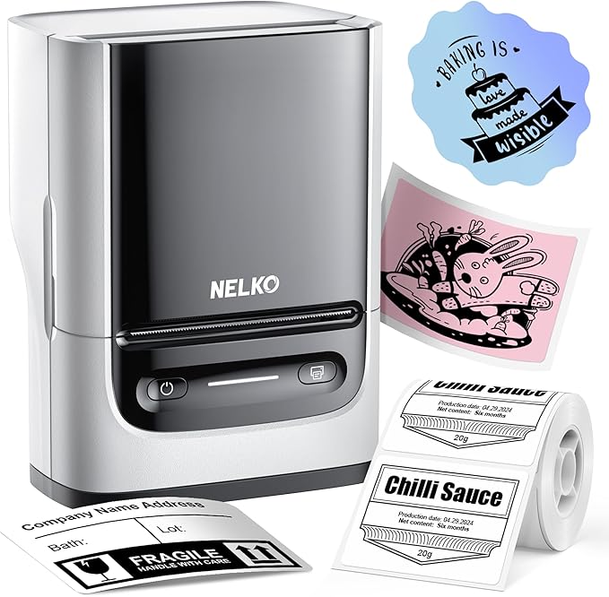 Nelko Label Maker Machine with Tape, PM220 Bluetooth Label Printer, 2 Inch Portable Thermal Printer for Small Business, Address, Logo, Clothing, Sticker Printer for iOS, Android & PC, White