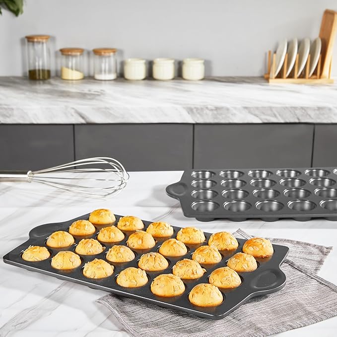 HONGBAKE mini muffin pan nonstick 24, Cupcake Tin for Baking, Commercial Small Cup Cake Tray for Cheesecake, 1.8dia, Heavy-duty, Gray